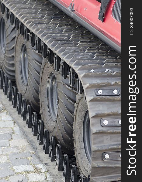 Close up of caterpillar tracks on a military vehicle