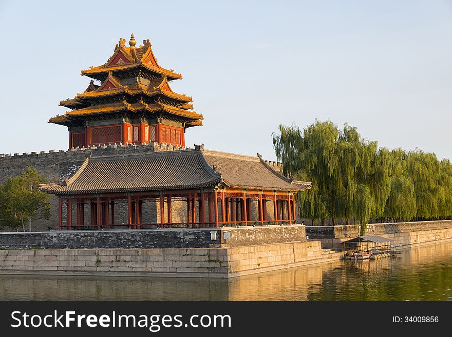 Northwest corner of the Forbidden City in Beijing at dusk. Northwest corner of the Forbidden City in Beijing at dusk.