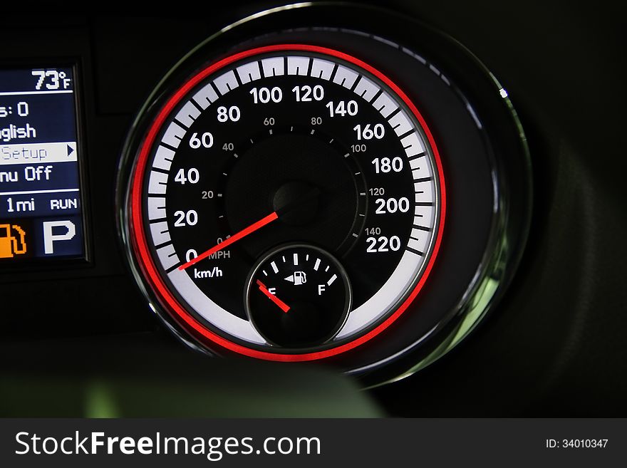 Speedometer in a vehicle Reads up to 220 kph