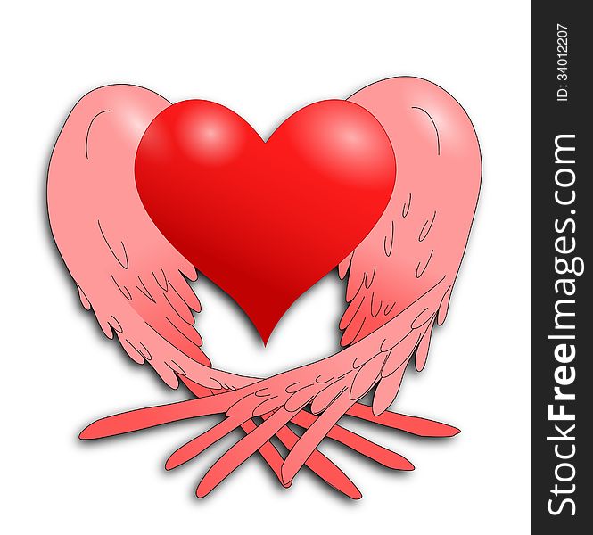 Red heart with pink wings. Red heart with pink wings