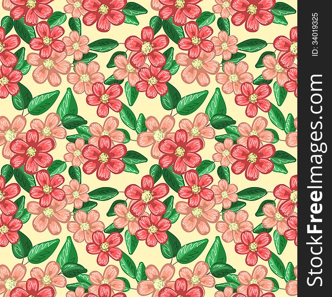 Seamless vintage texture with small pink flowers and leaves. Seamless vintage texture with small pink flowers and leaves