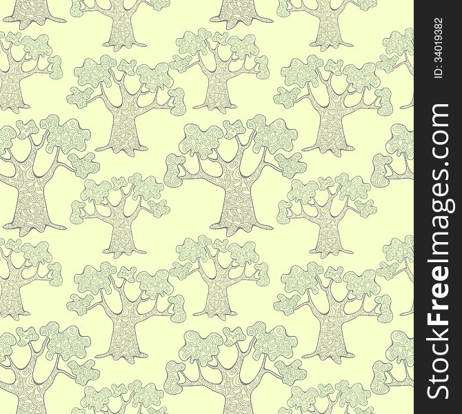 Light seamless texture with ornate stylized trees. Light seamless texture with ornate stylized trees