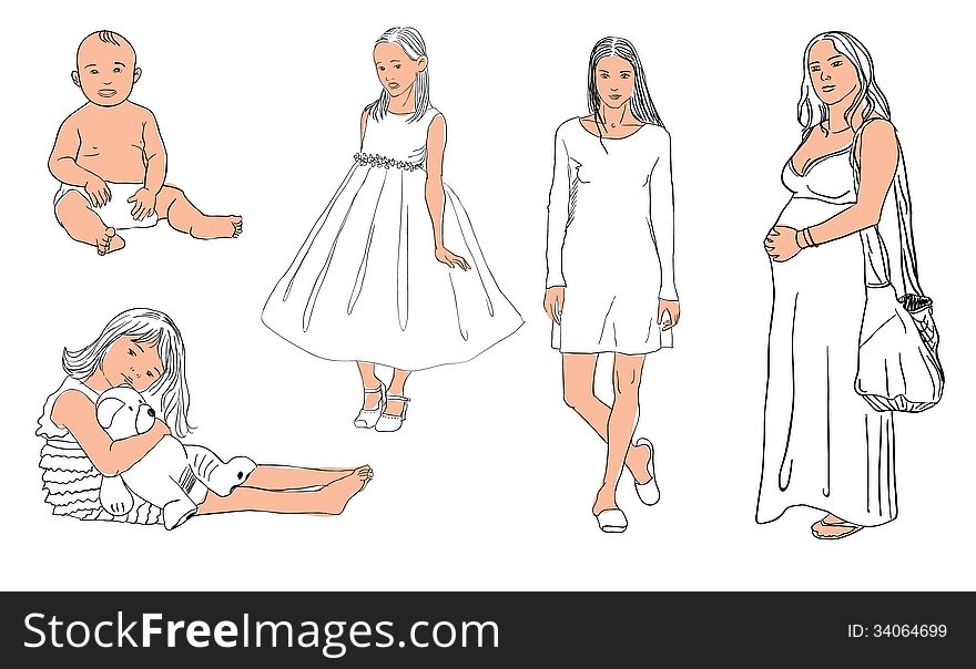 Hand drawn woman stages of life