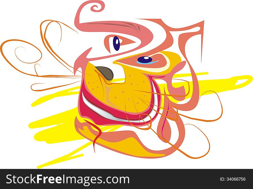Expressively painted lion on white background