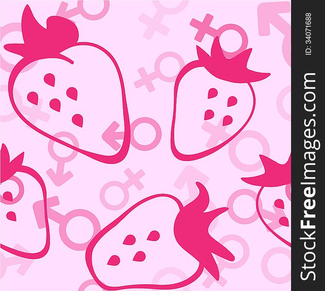 Strawberry, Male and Female Symbols Seamless Pattern. Strawberry, Male and Female Symbols Seamless Pattern