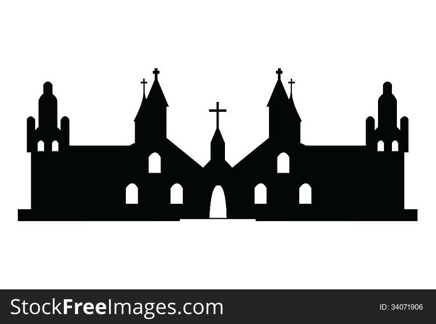 Christian churches silhouette on white background