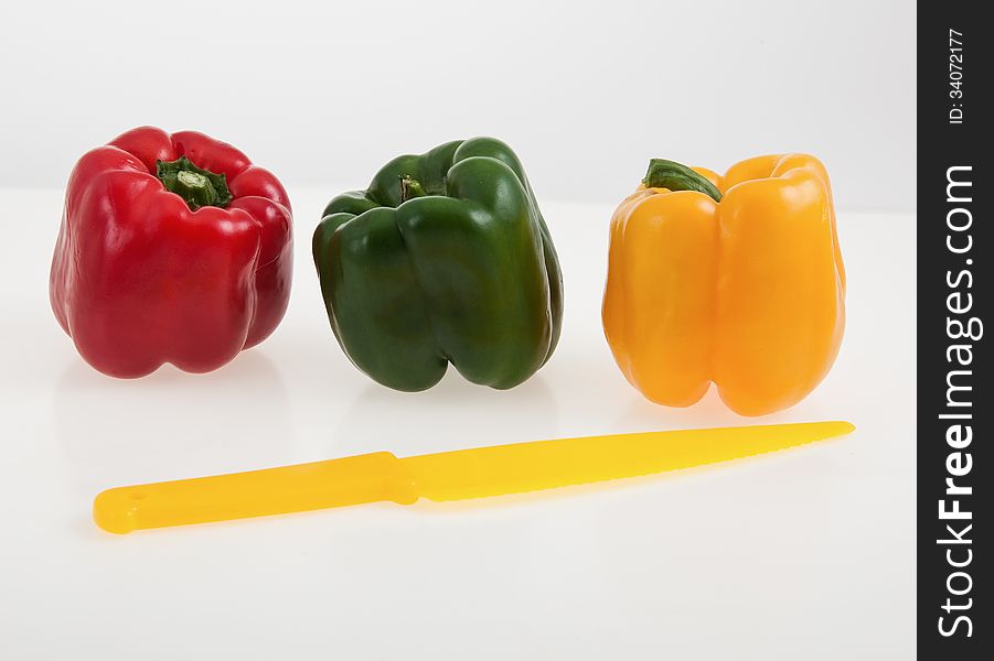 Bell peppers ready for slicing. Bell peppers ready for slicing