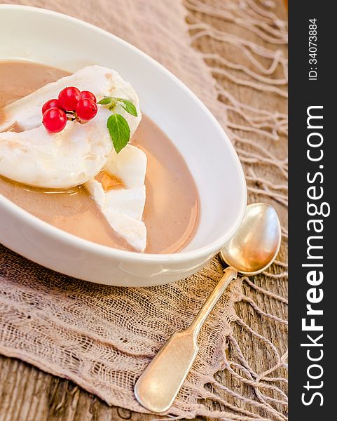 Close up of Floating island dessert