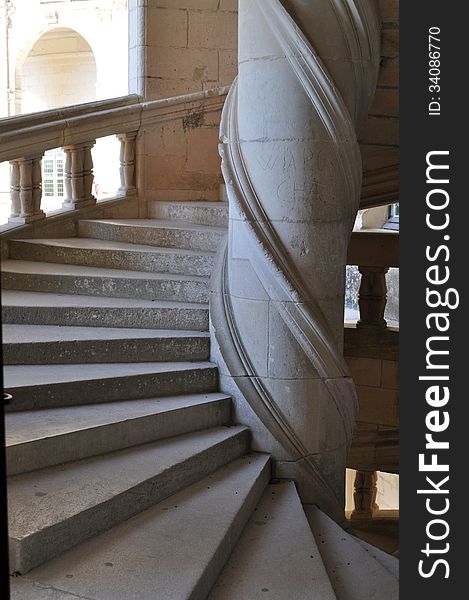 A spiral staircase from a chateau in France. A spiral staircase from a chateau in France