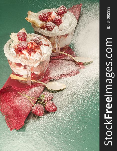 Christmas dessert in a glass with decoration. From series Cranberry-raspberry trifle