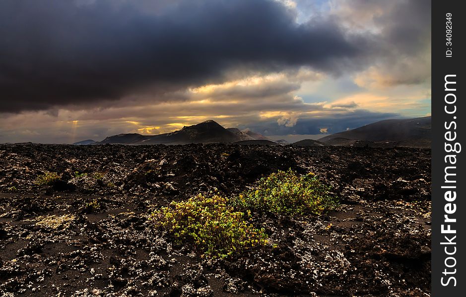 Dramatic view of Timanfaya national park