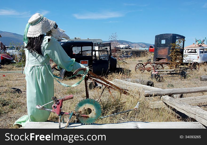 Unrealistic monsters in the very rural region of Montana ,placed in front of home nearby road. Unrealistic monsters in the very rural region of Montana ,placed in front of home nearby road