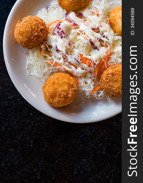 Potatoes nugget fried with salad appetizer