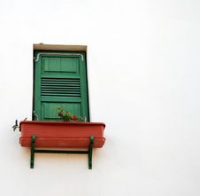 Green Window, White Facade Stock Photography