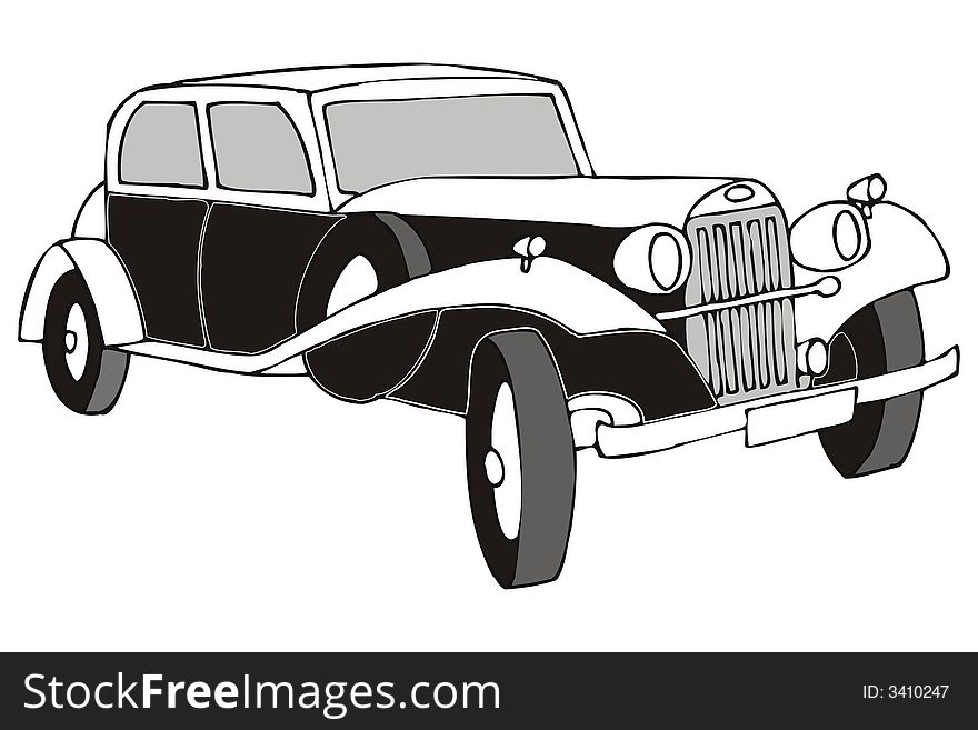 Art illustration in black and white: a cadillac