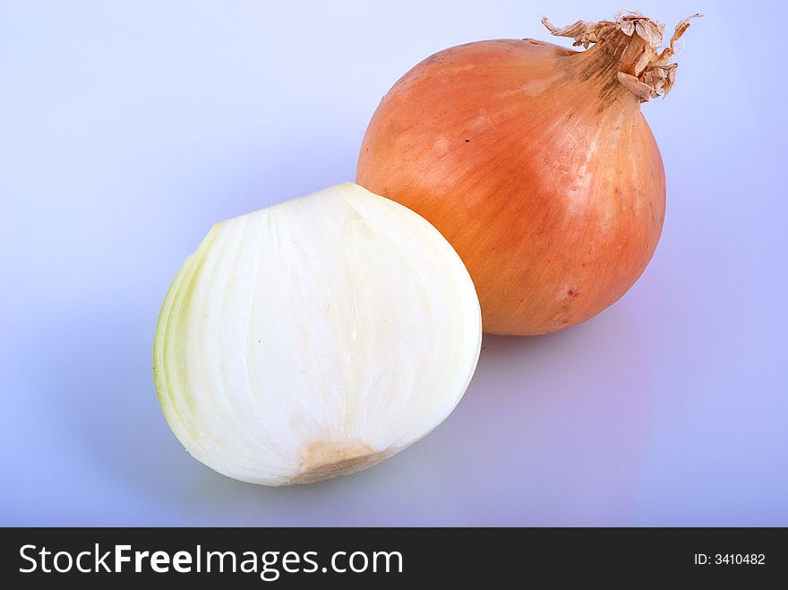 A few onion on bright background