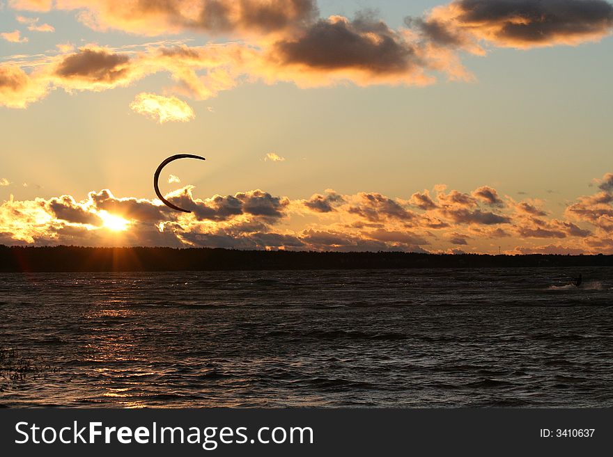 Kite Surfer and stormy autumn sea