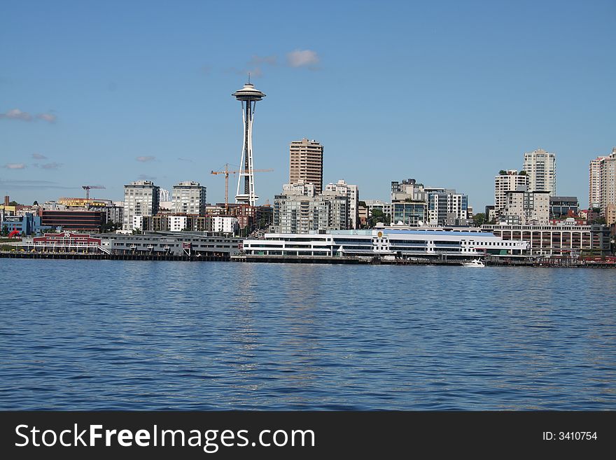 View of Seattle's landmark Space Needle from the water.