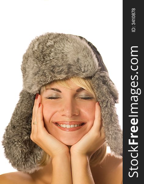 Girl in winter fur-cap