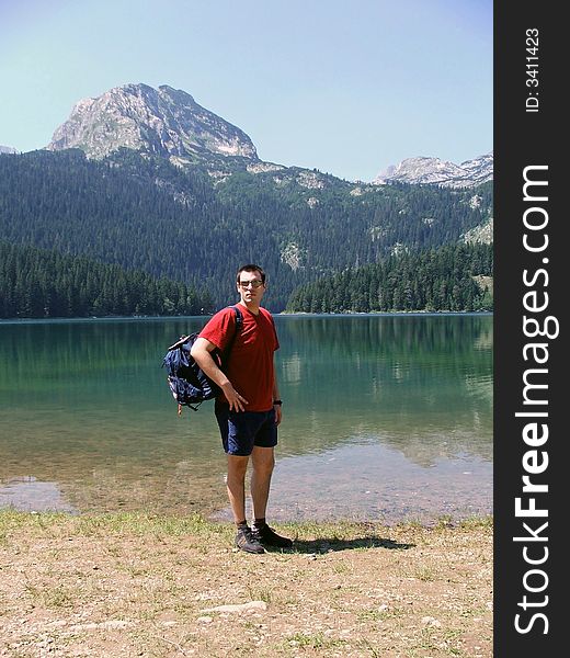 Man Hiking Near A Lake Of Durmitor Mountain