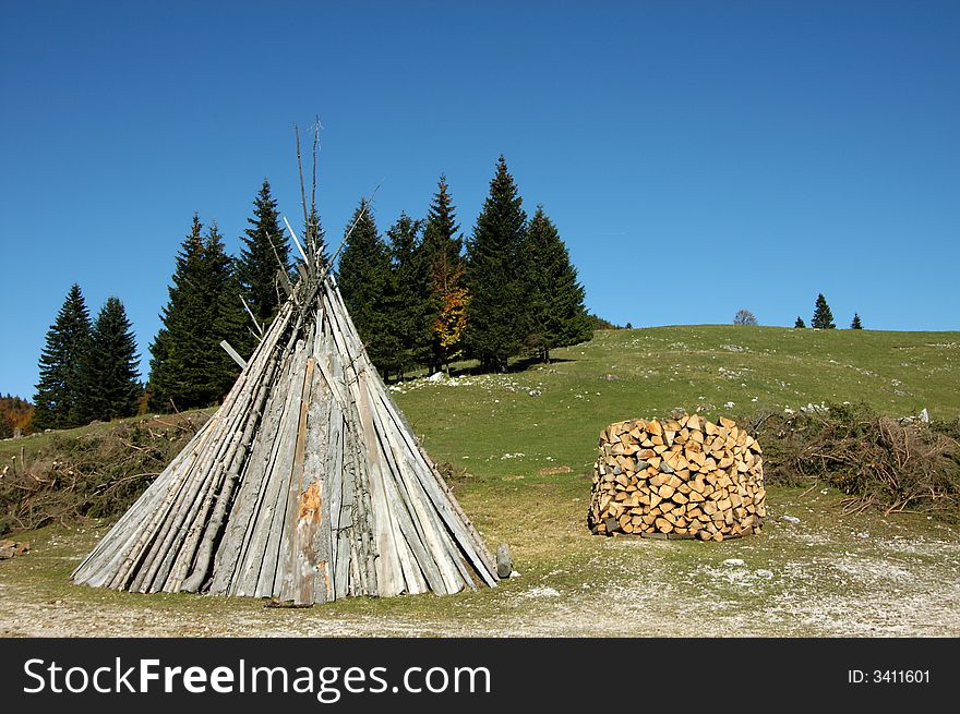 Unsplit and split firewood drying. Unsplit and split firewood drying