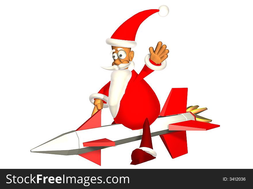 Santa flying to you on racket. Santa flying to you on racket
