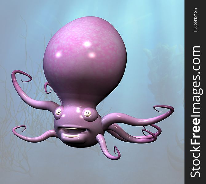 A very cute tentacle monster under the sea With Clipping Path / Cutting Path. A very cute tentacle monster under the sea With Clipping Path / Cutting Path