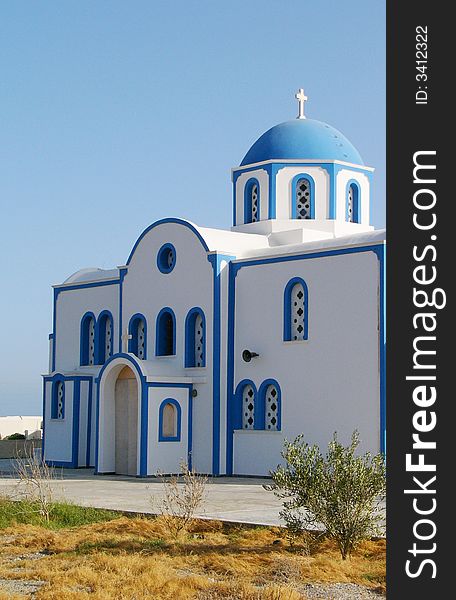 Church in Kamari town in Santorini island in Greece