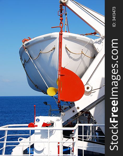 Life boat on a ship in the Aegean Sea