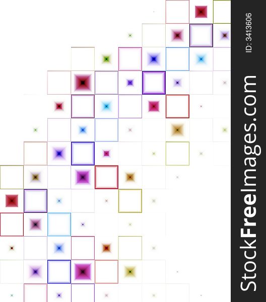 Abstract multicolored tile with white background.  Multicolored stars in center of tiles.