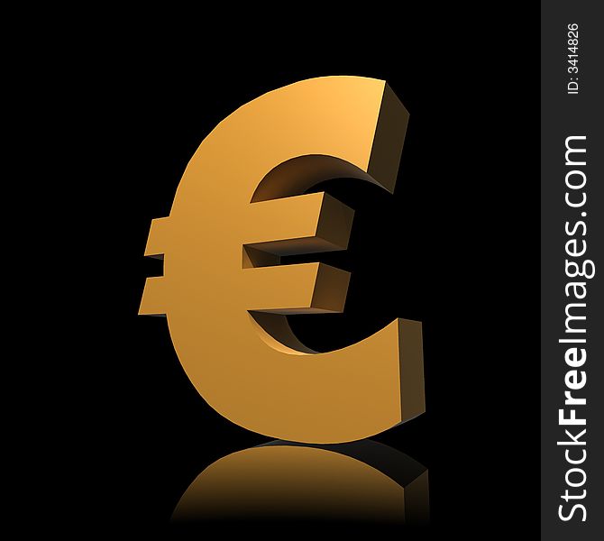 Gold euro symbol - 3d illustration isolated on black background