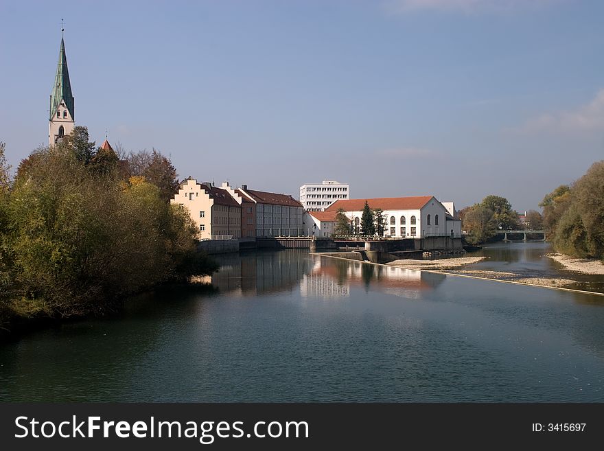 River Iller in Kempten, Allgau, Southern Bavaria, Germany.