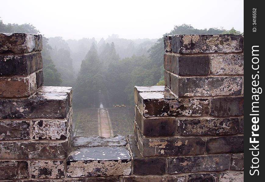 China castle of Ming Dynasty in the rain. China castle of Ming Dynasty in the rain