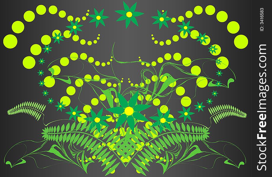Modern green background with waves,leafs and flowers, vector illustration. Modern green background with waves,leafs and flowers, vector illustration