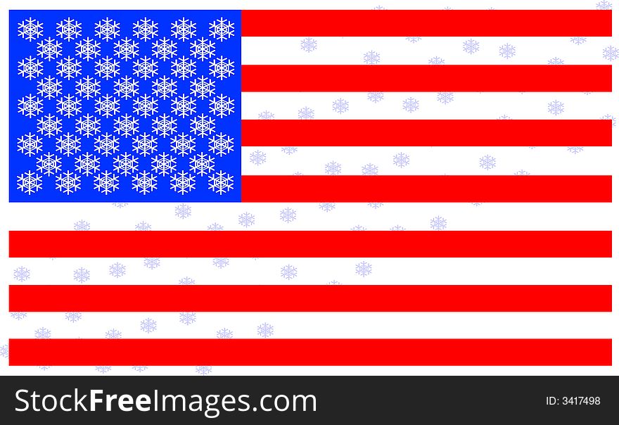 Winter American flag with snowflakes