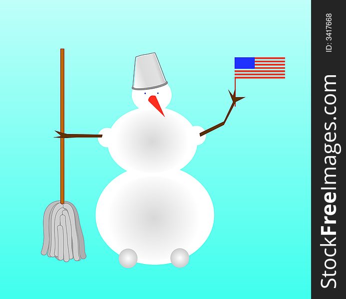 Winter snowman with American flag