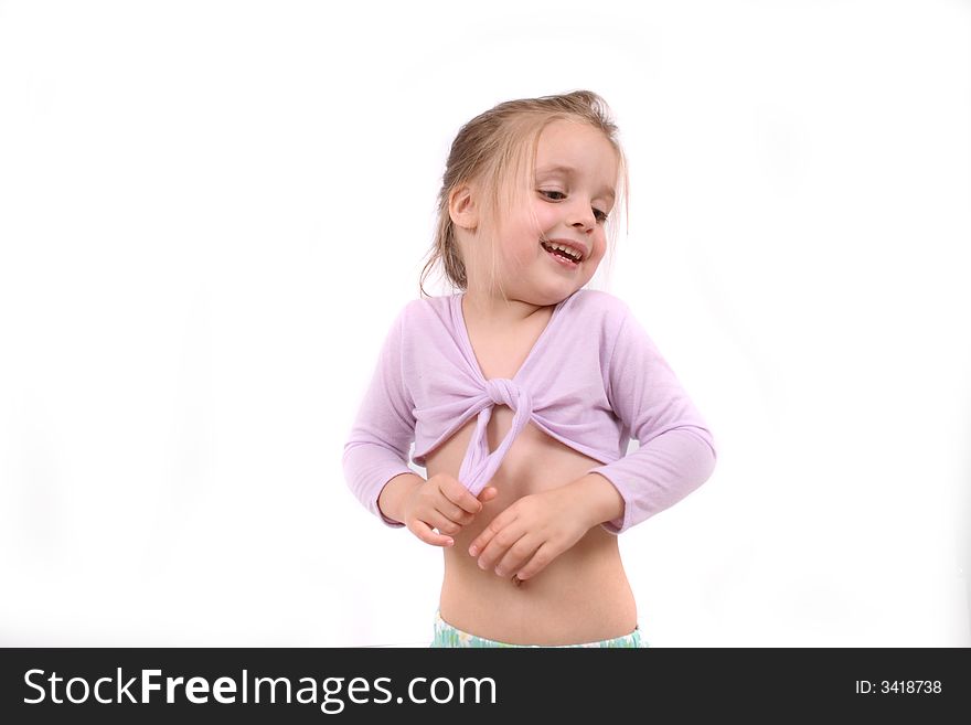 Portrait of very nice young girl on the white background