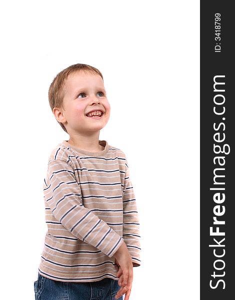 Portrait of very nice young boy on the white background