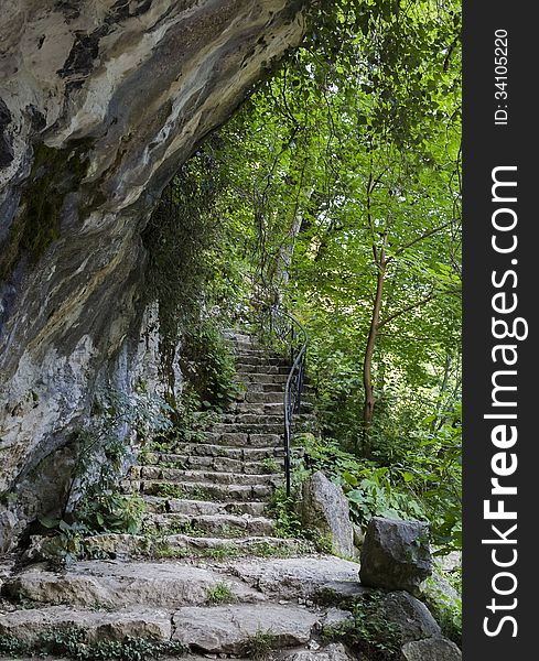 Stone stairs in grotto in Georgia