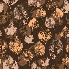 Seamless Texture With Stamped Autumn Leaves Stock Photos