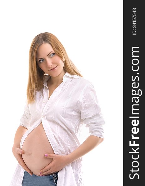 Human pregnancy is isolated on white background