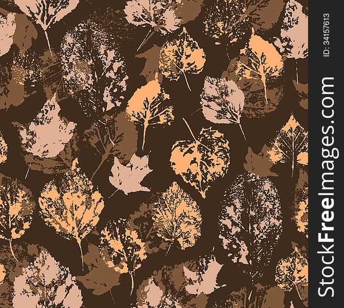 Seamless Texture With Stamped Autumn Leaves