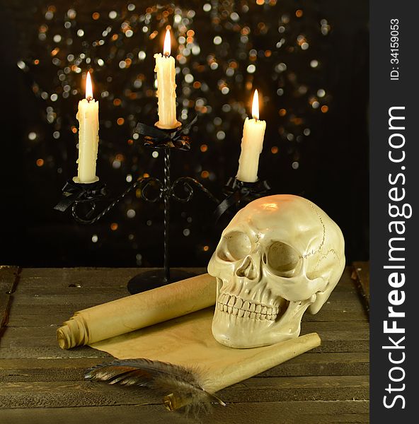 Candelabra With Skull And Letter