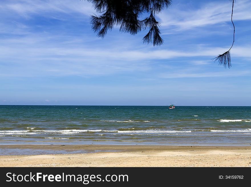 Beautiful sky with blue sea water on beach Ban Glood at sea of country, Thailand