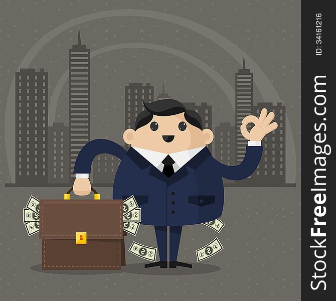 Illustration businessman holds a suitcase with money, format EPS 8