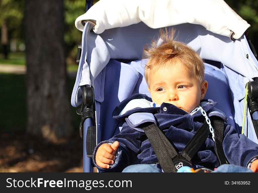 Baby Buggy sitting looking ahead Park