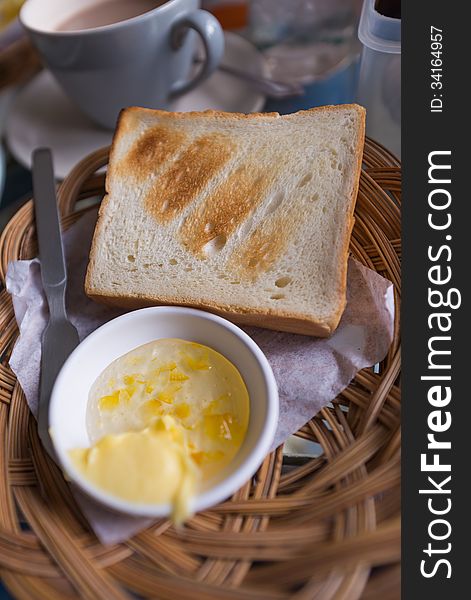 Toasted sliced bread with marmalade orange jam breakfast set