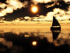 Yacht In The Sea At Sunset Royalty Free Stock Photo