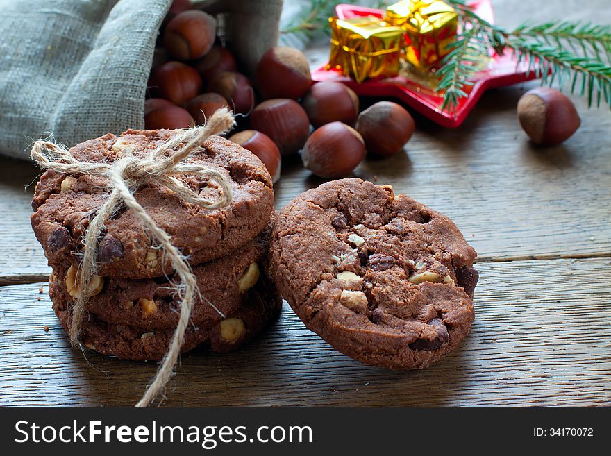 Cookies, nuts and gift tradition of Christmas treats. Cookies, nuts and gift tradition of Christmas treats
