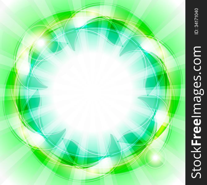 Abstract light green background with round frame and rays. Abstract light green background with round frame and rays